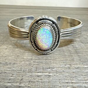 Amazing Vtg Leonard L James Opal Navajo Sterling Silver 925 Native Cuff Bracelet